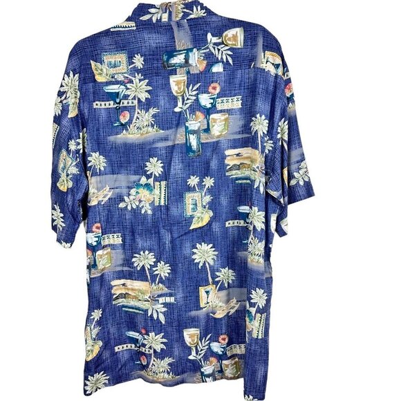 Windham Pointe Men's Hawaiian Shirt Short Sleeve Blue Green Palm Tree Size Large - Picture 6 of 8